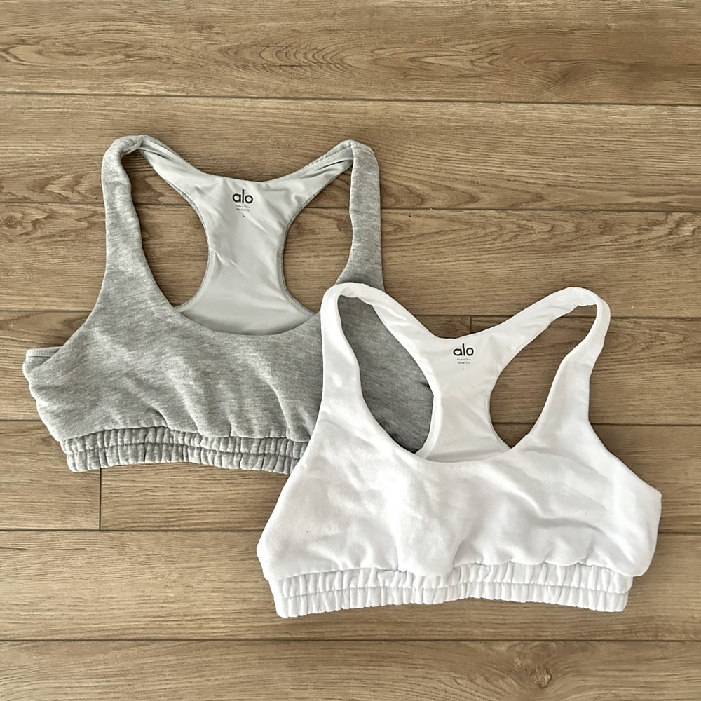 NWOT ALO Yoga White & Heather Gray Sports Bras (set of 2)